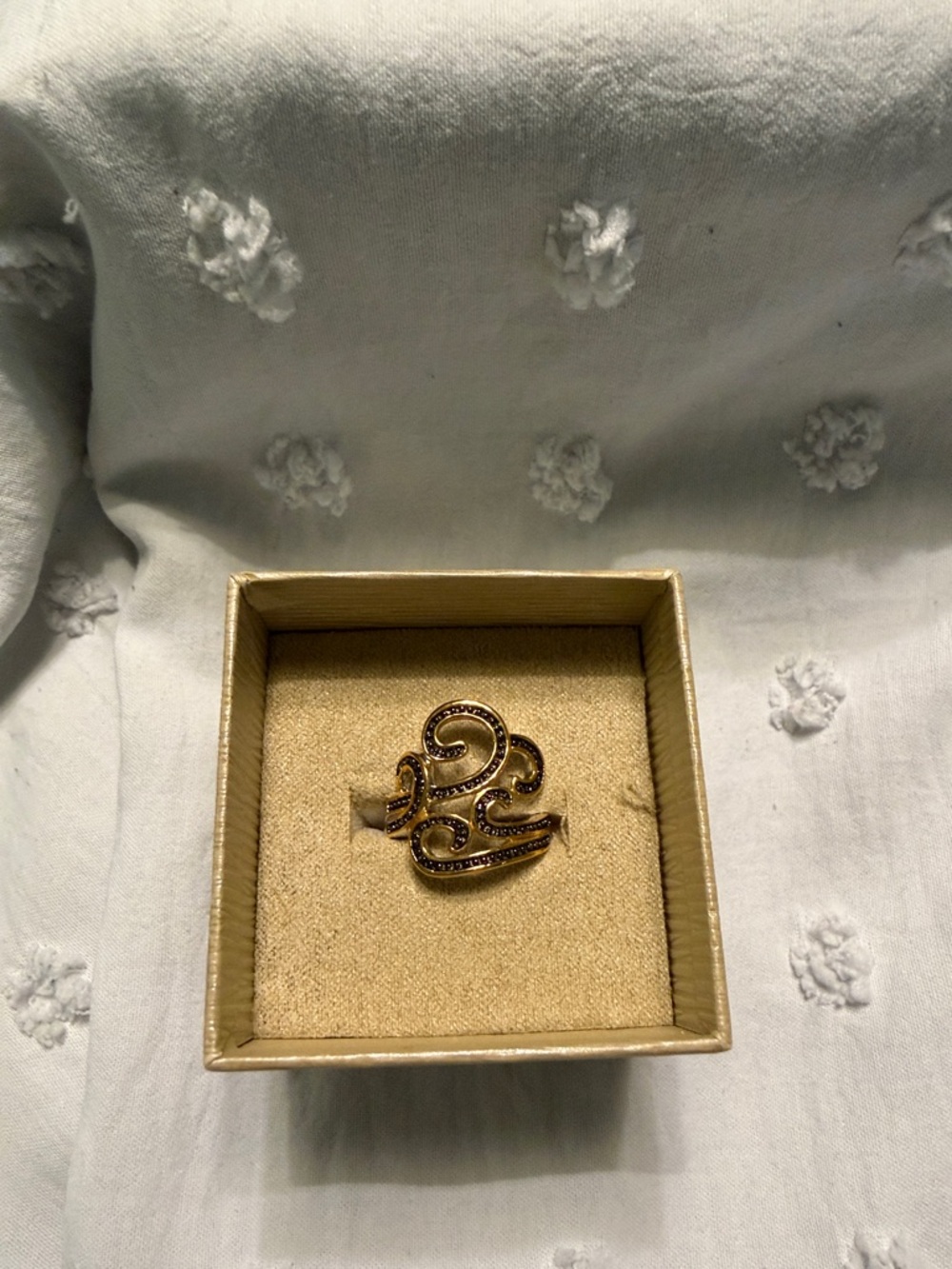 JTV Gold-Tone Swirl Cocktail Ring with Brown Accent Stones - In Box